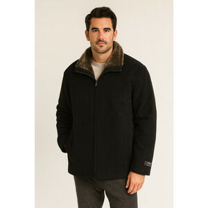 MARC New York Mens Coat XL Black Wool Cashmere Made in Italy Faux Fur Collar